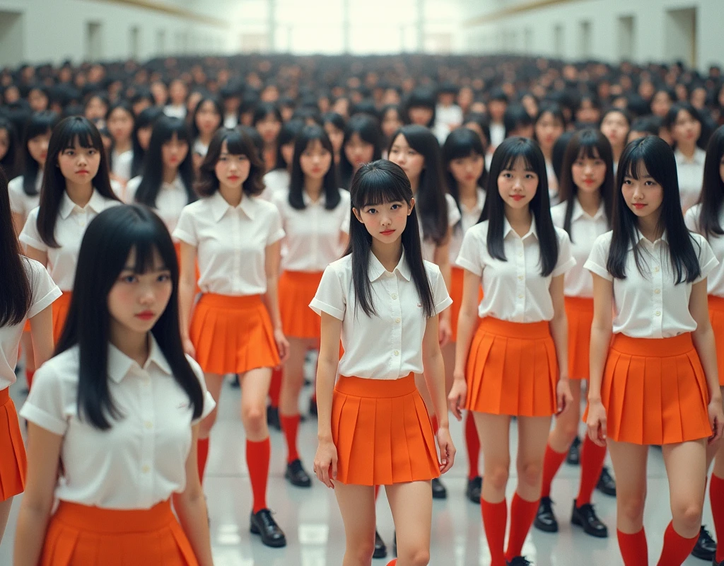 (((((Japanese Clone-girls=Myself))))), (((Super Best masterpiece Clone-girls Raw Photography Art))), (((16K, Highest quality, Ultra-high resolution, RAW Photos))), (((It's so unrealistic., With unparalleled depiction, With an unfathomable sight, An unprecedented and shocking worldview, Clone-girls: In a world of mass reproduction, Ultra-realistic))), (((Japanese Girls, Sasaki Nozomi, 26yo, Small face, Thick black hair, Medium to long hair, Dark Eyes, Mature face, Cute Smile, Smiling face, A gentle gaze, (((Very happy laughter)))))), (((Very beautiful detailed girls, Accurate body structure, Accurate body movements, Very detailed body, (((Super big breasts, Large bulge of ample breasts)))))), (((White short-sleeved shirt, I can see the cleavage, Emphasise the fullness of your breasts, Orange pleated mini skirt, Red color socks, Black leather shoes))), ((((((((Very detailed, Myself cloning, Depiction of splitting oneself, 1Myself girl→1,000,000,000,000,000,000,000,000,000,000Myself cloning girls)))))))), (((((((Myself clone-girlsから, Myself keeps multiplying, (Very detailed and intricate, To the exact, Flawless, (((In the same female body,With the same face, With the same hairstyle, In the same clothes, At the same height, 同じSuper big breastsである))), In a detailed depiction), 1,000,000,000,000,000,000,000,000,000,000 people))))))), (((((Myself girls only))))), (((((1,000,000,000,000,000,000,000,000,000,000Myself girls))))), (((((Very detailed depiction, Multiple or more Myselves, Physical contact, Pleasant conversation, Holding hands, Hug, walk, Turn around, Shift your gaze))))), (((Very detailed, Extremely crowded, Body-to-body contact with no gaps))), (Bright and soft light), (((((Clear and accurate perspective depiction, super wide view, Ultra-wide field of view, Focus on the average value of the image))))), A crowd of Myself filling up the horizon, Everyone is sexy!!!!, I want to touch each other, I want to have sex with everyone, I want to overlap