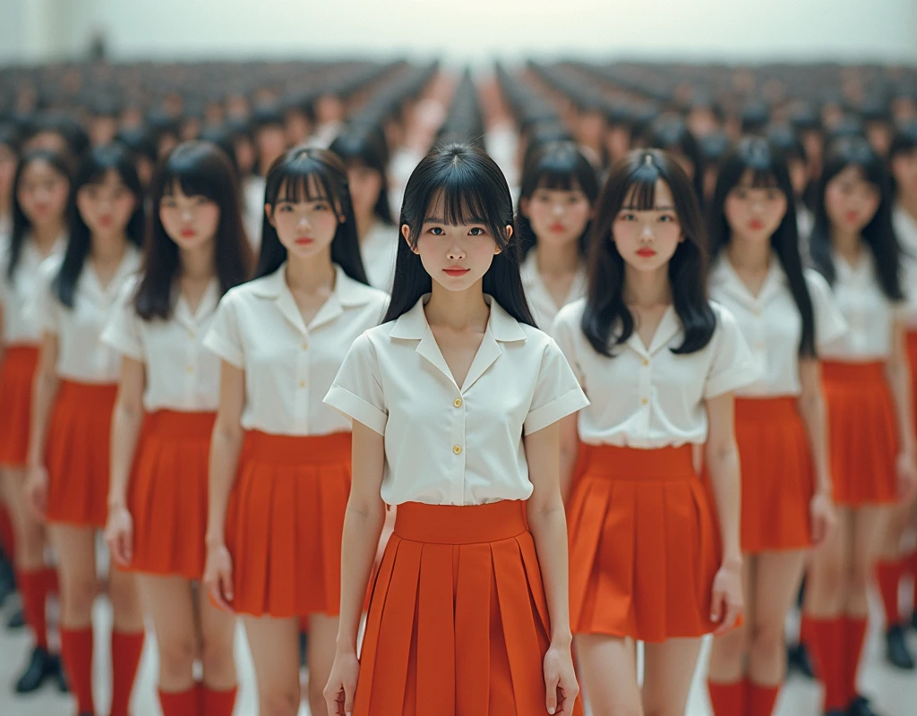 (((((Japanese Clone-girls=Myself))))), (((Super Best masterpiece Clone-girls Raw Photography Art))), (((16K, Highest quality, Ultra-high resolution, RAW Photos))), (((It's so unrealistic., With unparalleled depiction, With an unfathomable sight, An unprecedented and shocking worldview, Clone-girls: In a world of mass reproduction, Ultra-realistic))), (((Japanese Girls, Sasaki Nozomi, 26yo, Small face, Thick black hair, Medium to long hair, Dark Eyes, Mature face, Cute Smile, Smiling face, A gentle gaze, (((Very happy laughter)))))), (((Very beautiful detailed girls, Accurate body structure, Accurate body movements, Very detailed body, (((Super big breasts, Large bulge of ample breasts)))))), (((White short-sleeved shirt, I can see the cleavage, Emphasise the fullness of your breasts, Orange pleated mini skirt, Red color socks, Black leather shoes))), ((((((((Very detailed, Myself cloning, Depiction of splitting oneself, 1Myself girl→1,000,000,000,000,000,000,000,000,000,000Myself cloning girls)))))))), (((((((Myself clone-girlsから, Myself keeps multiplying, (Very detailed and intricate, To the exact, Flawless, (((In the same female body,With the same face, With the same hairstyle, In the same clothes, At the same height, 同じSuper big breastsである))), In a detailed depiction), 1,000,000,000,000,000,000,000,000,000,000 people))))))), (((((Myself girls only))))), (((((1,000,000,000,000,000,000,000,000,000,000Myself girls))))), (((((Very detailed depiction, Multiple or more Myselves, Physical contact, Pleasant conversation, Holding hands, Hug, walk, Turn around, Shift your gaze))))), (((Very detailed, Extremely crowded, Body-to-body contact with no gaps))), (Bright and soft light), (((((Clear and accurate perspective depiction, super wide view, Ultra-wide field of view, Focus on the average value of the image))))), A crowd of Myself filling up the horizon, Everyone is sexy!!!!, I want to touch each other, I want to have sex with everyone, I want to overlap