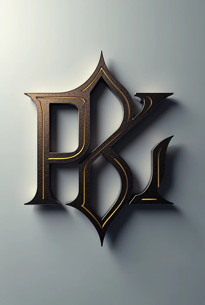 Design a unique monogram logo featuring the initials "PUNIT KARENAVAR "intertwined in a creative and unexpected way. The design should be dynamic and memorable, incorporating a blend of sharp angles and curves. Experiment with color gradients or metallic finishes to add depth.