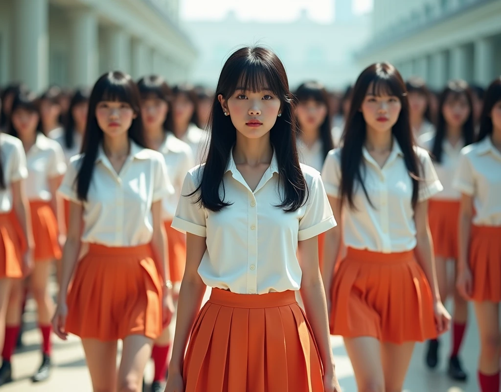 (((((Japanese Clone-girls=Myself))))), (((Super Best masterpiece Clone-girls Raw Photography Art))), (((16K, Highest quality, Ultra-high resolution, RAW Photos))), (((It&#39;s so unrealistic., With unparalleled depiction, With an unfathomable sight, An unprecedented and shocking worldview, Clone-girls: In a world of mass reproduction, Ultra-realistic))), (((Japanese Girls, Sasaki Nozomi, 26yo, Small face, Thick black hair, Medium to long hair, Dark Eyes, Mature face, Cute Smile, Smiling face, A gentle gaze, (((Very happy laughter)))))), (((Very beautiful detailed girls, Accurate body structure, Accurate body movements, Very detailed body, (((Super big breasts, Large bulge of ample breasts)))))), (((White short-sleeved shirt, I can see the cleavage, Emphasise the fullness of your breasts, Orange pleated mini skirt, Red color socks, Black leather shoes))), ((((((((Very detailed, Myself cloning, Depiction of splitting oneself, 1Myself girl→1,000,000,000,000,000,000,000,000,000,000Myself cloning girls)))))))), (((((((Myself clone-girlsから, Myself keeps multiplying, (Very detailed and intricate, To the exact, Flawless, (((In the same female body,With the same face, With the same hairstyle, In the same clothes, At the same height, 同じSuper big breastsである))), In a detailed depiction), 1,000,000,000,000,000,000,000,000,000,000 people))))))), (((((Myself girls only))))), (((((1,000,000,000,000,000,000,000,000,000,000Myself girls))))), (((((Very detailed depiction, Multiple or more Myselves, Physical contact, Pleasant conversation, Holding hands, Hug, walk, Turn around, Shift your gaze))))), (((Very detailed, Extremely crowded, Body-to-body contact with no gaps))), (Bright and soft light), (((((Clear and accurate perspective depiction, super wide view, Ultra-wide field of view, Focus on the average value of the image))))), A crowd of Myself filling up the horizon, Everyone is sexy!!!!, I want to touch each other, I want to have sex with everyone, I want to overlap