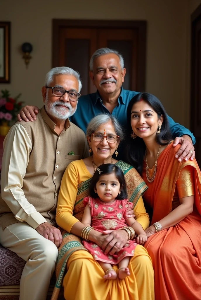 6 members indian family photo