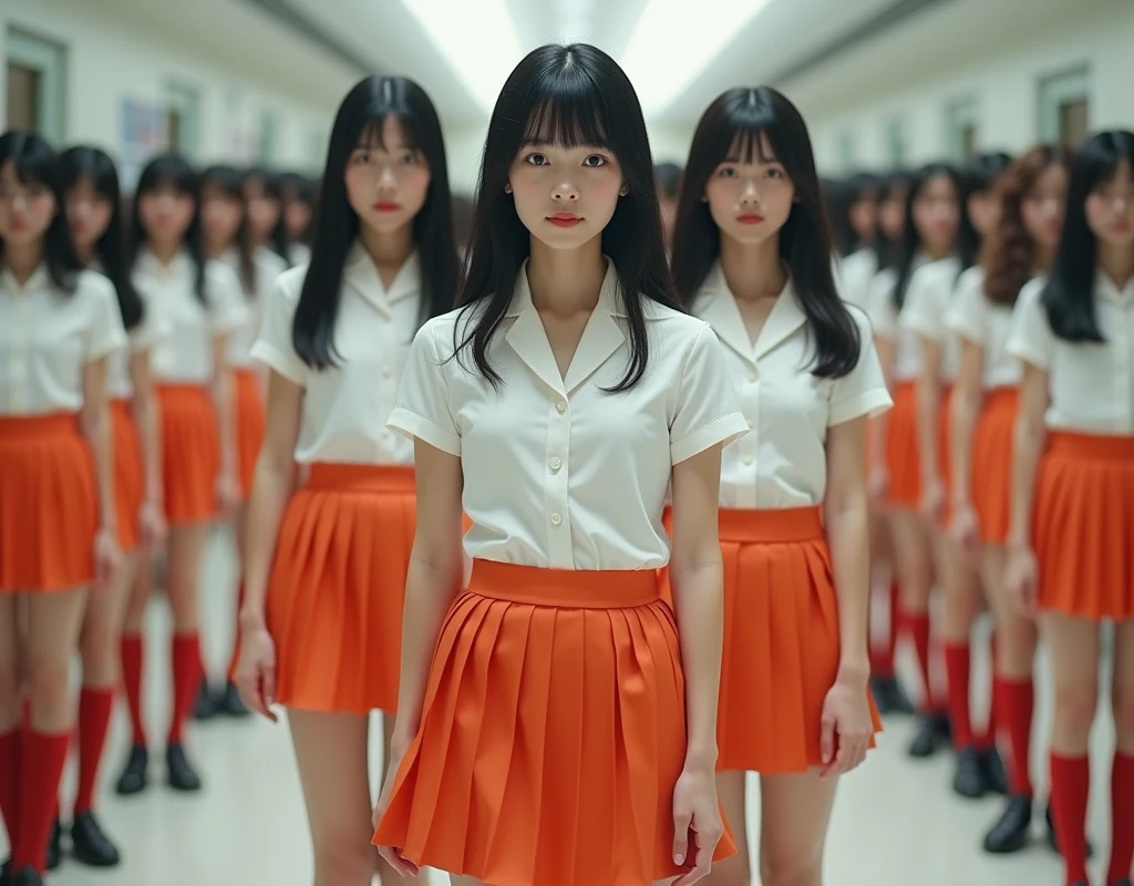 (((((Japanese Clone-girls=Myself))))), (((Super Best masterpiece Clone-girls Raw Photography Art))), (((16K, Highest quality, Ultra-high resolution, RAW Photos))), (((It&#39;s so unrealistic., With unparalleled depiction, With an unfathomable sight, An unprecedented and shocking worldview, Clone-girls: In a world of mass reproduction, Ultra-realistic))), (((Japanese Girls, Sasaki Nozomi, 26yo, Small face, Thick black hair, Medium to long hair, Dark Eyes, Mature face, Cute Smile, Smiling face, A gentle gaze, (((Very happy laughter)))))), (((Very beautiful detailed girls, Accurate body structure, Accurate body movements, Very detailed body, (((Super big breasts, Large bulge of ample breasts)))))), (((White short-sleeved shirt, I can see the cleavage, Emphasise the fullness of your breasts, Orange pleated mini skirt, Red color socks, Black leather shoes))), ((((((((Very detailed, Myself cloning, Depiction of splitting oneself, 1Myself girl→1,000,000,000,000,000,000,000,000,000,000Myself cloning girls)))))))), (((((((Myself clone-girlsから, Myself keeps multiplying, (Very detailed and intricate, To the exact, Flawless, (((In the same female body,With the same face, With the same hairstyle, In the same clothes, At the same height, 同じSuper big breastsである))), In a detailed depiction), 1,000,000,000,000,000,000,000,000,000,000 people))))))), (((((Myself girls only))))), (((((1,000,000,000,000,000,000,000,000,000,000Myself girls))))), (((((Very detailed depiction, Multiple or more Myselves, Physical contact, Pleasant conversation, Holding hands, Hug, walk, Turn around, Shift your gaze))))), (((Very detailed, Extremely crowded, Body-to-body contact with no gaps))), (Bright and soft light), (((((Clear and accurate perspective depiction, super wide view, Ultra-wide field of view, Focus on the average value of the image))))), A crowd of Myself filling up the horizon, Everyone is sexy!!!!, I want to touch each other, I want to have sex with everyone, I want to overlap