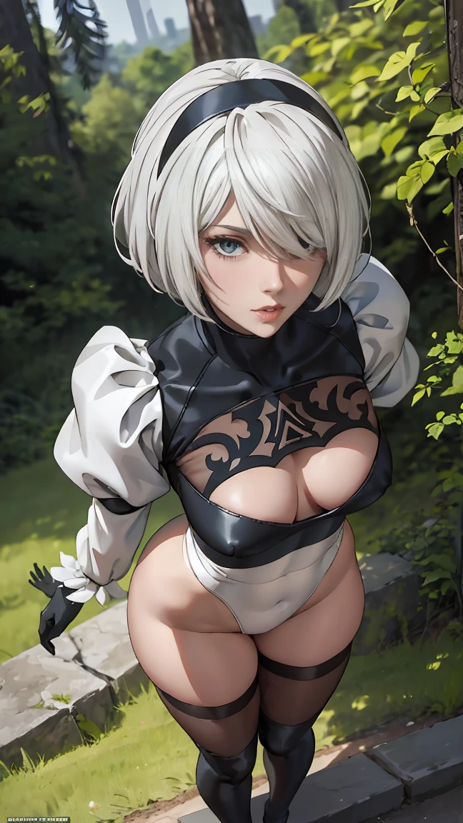 portrait of a girl, лицо близко to the camera, sex, Erotica, (((lies behind, the viewer looks at her from above))), A slim body, embarrassed, blindfold, the forest, devastations covered with moss, Tall trees, nature, the lights of a sun, very detailed. very detailed eyes, grey-blue eyes, beautiful figure, devastation, devastationed city, very detailed eyes, beautiful figure, 1 girl, facing the viewer, beautiful figure (Correct anatomy 1.1.), full length (Whole body 1.1), slim, a slim body, a slim body, slender legs, anime style, White hair, White hair, that disappear at the ends, Bob hairstyle, Cutouts on the shoulders, Cutouts on the chest, Neckline at the waist, black stockings, Black short skirt, white panties, very detailed face, Very beautiful face, очень sexуально, full length (Whole body 1.1), маленькая elastic грудь, small ass, Красивая a slim body, Small buttocks, World, Femininity,chedevr,Best quality,very detailed,Your feet can see it, permission 8k, High sharpness, permission 8k, very detailed, contract for 8 thousand., professional lighting, photon mapping,physical rendering, perfect face, detailed face and body, Ray tracing, expressive look, Cinmatic Worlding,elastic , Повышенная sexуальность,