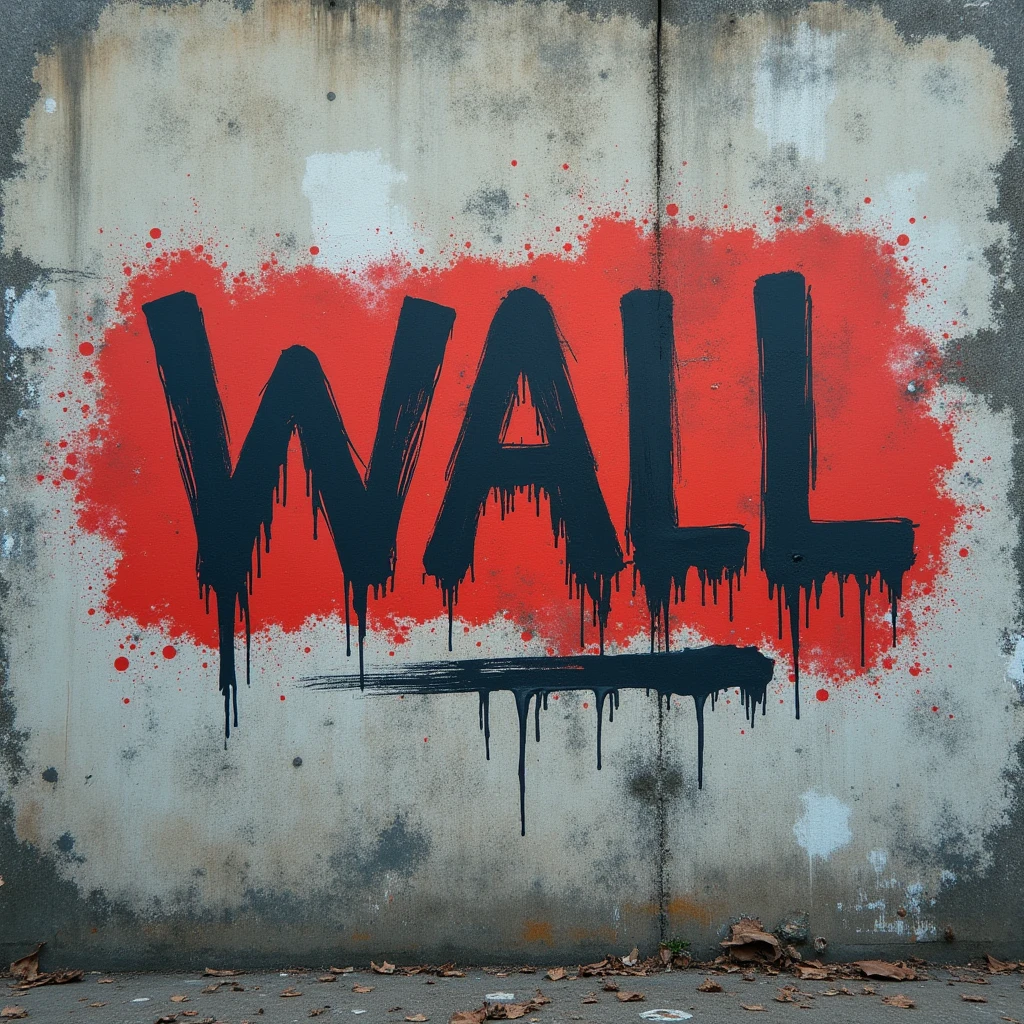 t-shirt design, a cement wall with "build the wall" scrawled then a "z" is painted as a new layer on top of the last letter of "wall" so the message reads "build the walz"