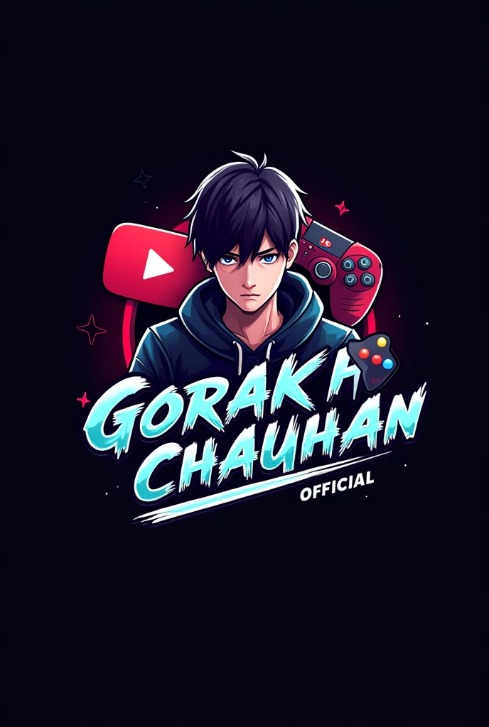 This is a gaming logo that features the name Gorakh chauhan official in a futuristic font and a Neo black colour. And boy anime avtar, the logo also has a stylized controlled icon and a youtube play button in the background. The logo is designed to be attractive and eye-catching and to appeal to gaming enthusiast and youtube viewers. I hope you like it 
