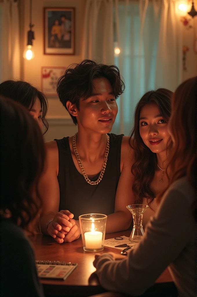 Suga from bts with several girls in a circle