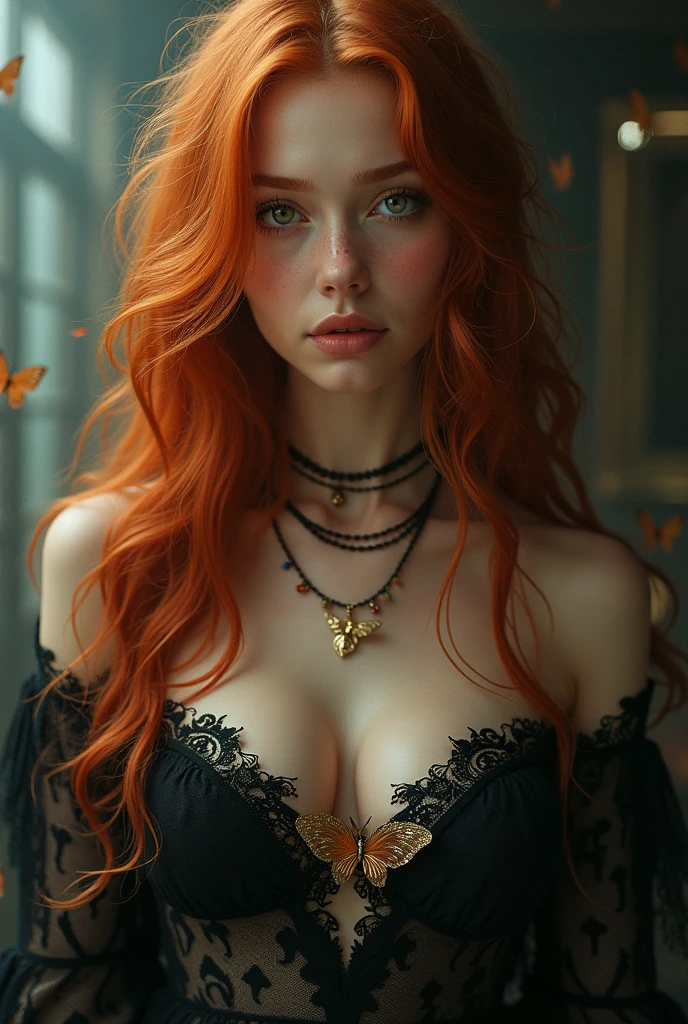 (solo, full body photo:1.3), (action packed:1.3), (haze, fog, mist:1.3), chiaroscuro, best quality, photorealistic, 1woman, (cute), (24yo:1.2), redhead, long ginger hair highly detailed, 1700'S, digital photography, art by artgerm and ruan jia and greg rutkowski surreal painting gold butterfly filigree, broken glass, (masterpiece, sidelighting, finely detailed Fashionable eyes: 1.2) (perfect oval large eyes that gazes at the viewer), beautiful detailed face, blue gorgeous perfect eyes, (blonde hair ponytail), (attractive young woman:1.3), (thick amazing hair), (seductive:1.1), (blushing:1.1)