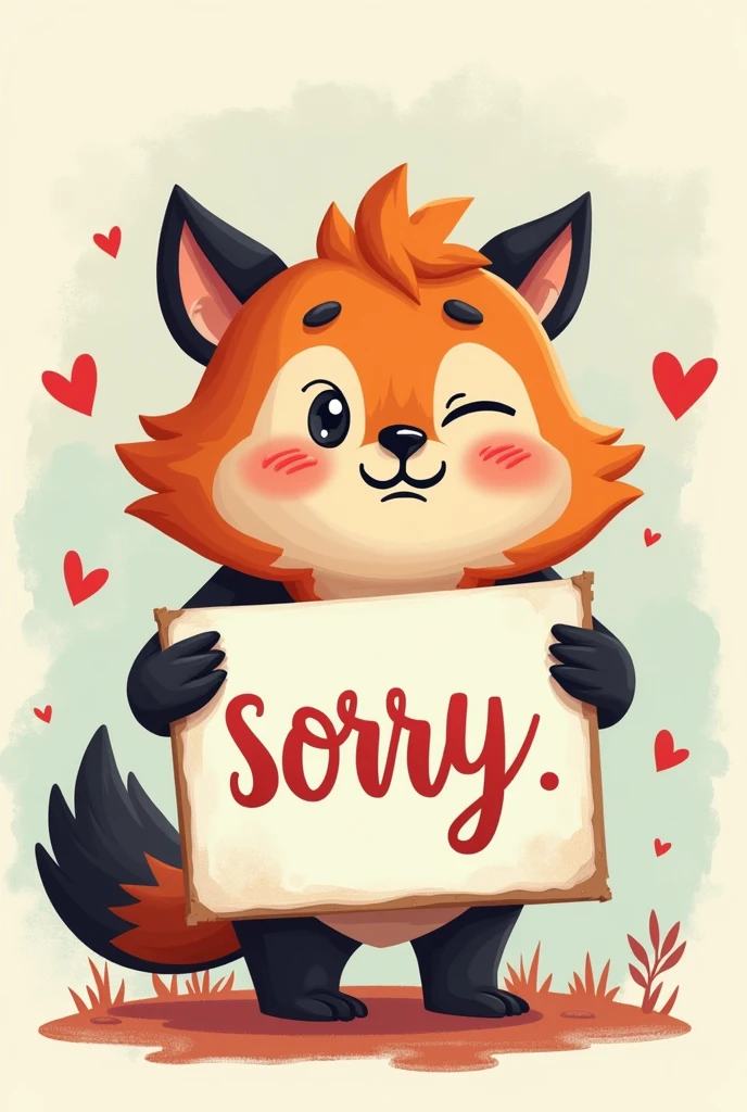 Cartoon which hold a sorry board
