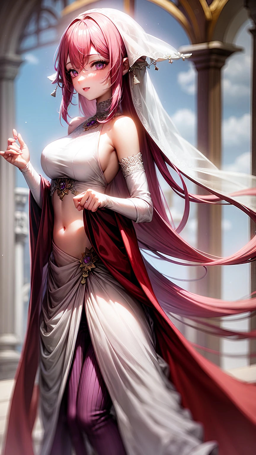 purple eyes,Wedding dress,long skirt,crop top,pink hair