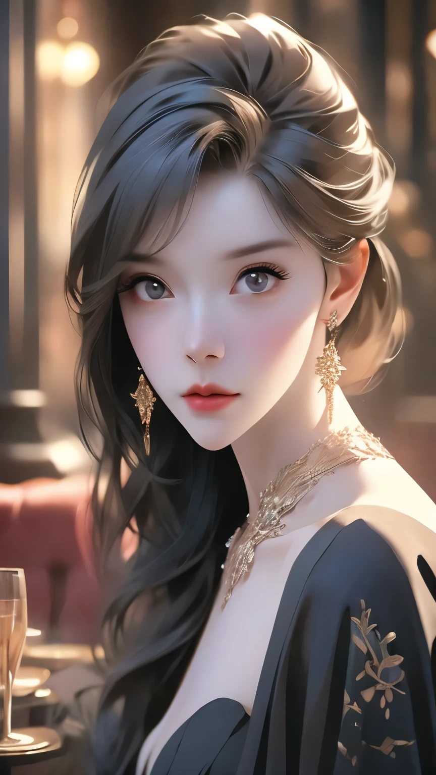 beautiful girl in an elegant venetian masquerade ball, intricate dress, detailed beautiful eyes, detailed beautiful lips, extremely detailed face, highly detailed mask, dramatic moody lighting in a capricious bar interior, dramatic shadows, cinematic, (best quality,4k,8k,highres,masterpiece:1.2),ultra-detailed,(realistic,photorealistic,photo-realistic:1.37),vivid colors,exquisite color palette,captivating
