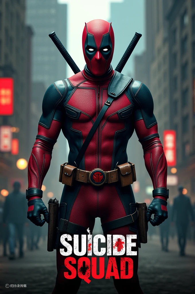 A photo of Delpool with a phrase below that says Suicide Squad