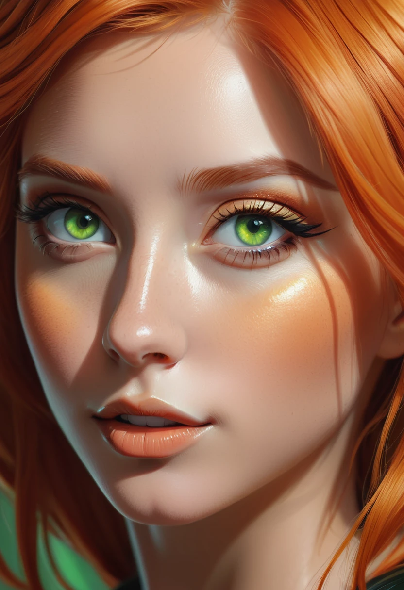 a close up of a woman with orange hair and green eyes, a character portrait inspired by loish, Artstation contest winner, digital art, 🤤 girl portrait, realistic artstyle, closeup character portrait, cartoon digital painting, digital character painting, photorealistic artstyle, realism artstyle, adorable digital painting, realistic art style, character art portrait, beautiful character painting