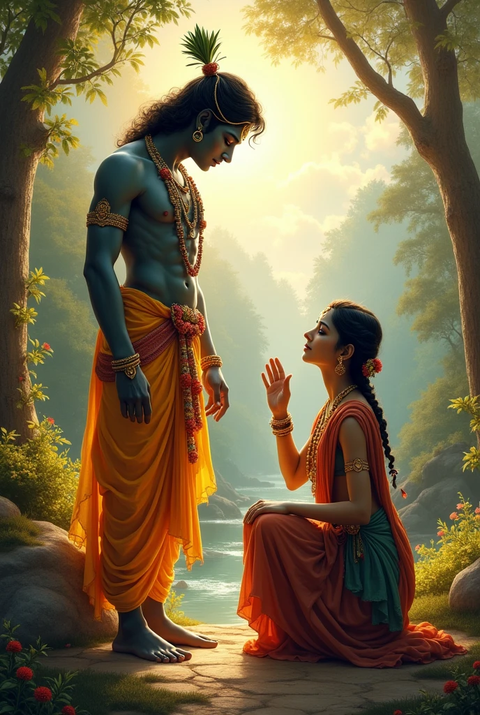 Lord krishna helping a sad devotee
