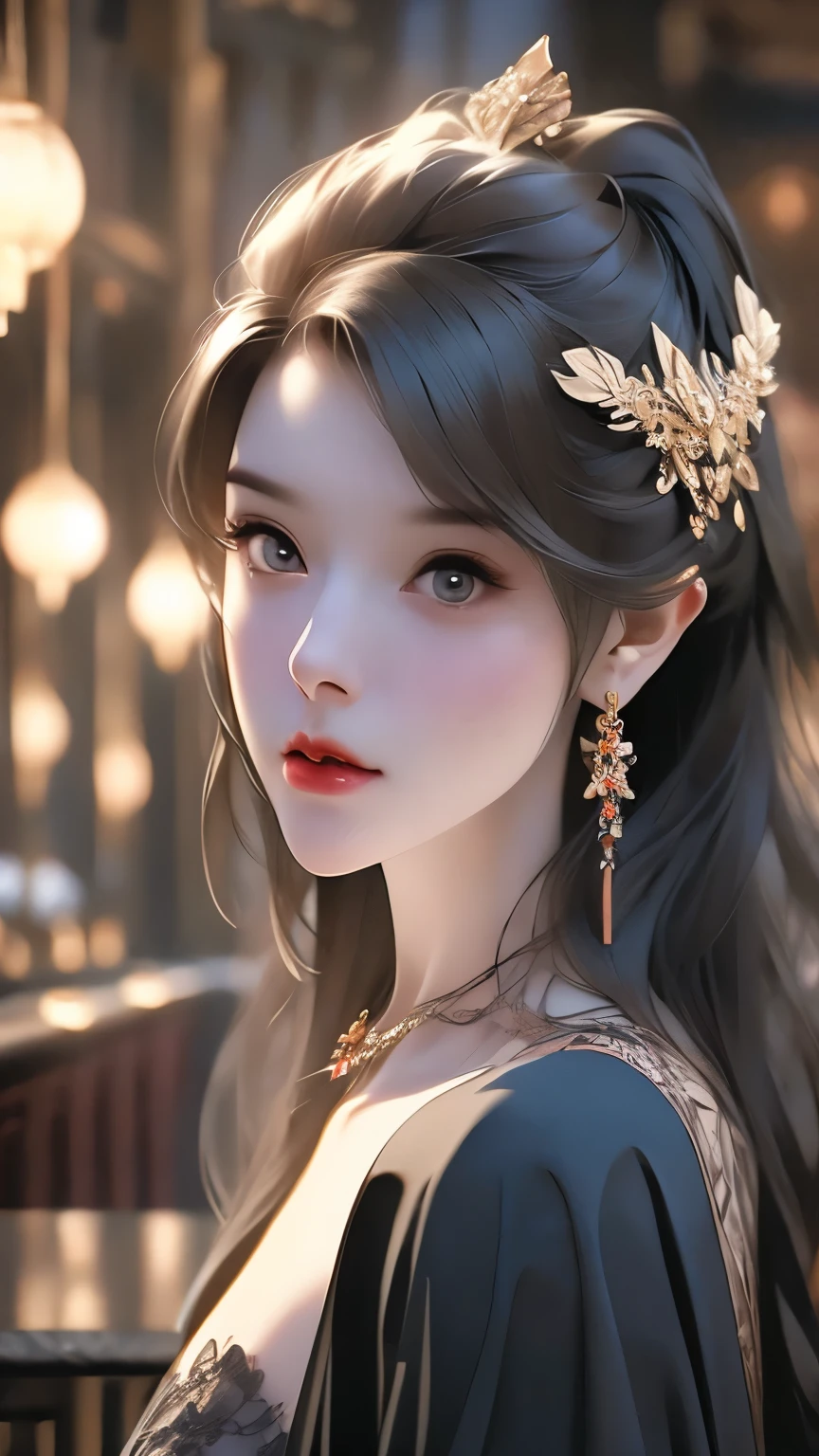 beautiful girl in an elegant venetian masquerade ball, intricate dress, detailed beautiful eyes, detailed beautiful lips, extremely detailed face, highly detailed mask, dramatic moody lighting in a capricious bar interior, dramatic shadows, cinematic, (best quality,4k,8k,highres,masterpiece:1.2),ultra-detailed,(realistic,photorealistic,photo-realistic:1.37),vivid colors,exquisite color palette,captivating
