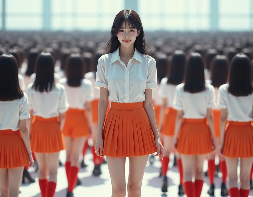 (((((Japanese Clone-girls=Myself))))), (((Super Best masterpiece Clone-girls Raw Photography Art))), (((16K, Highest quality, Ultra-high resolution, RAW Photos))), (((It's so unrealistic., With unparalleled depiction, With an unfathomable sight, An unprecedented and shocking worldview, Clone-girls: In a world of mass reproduction, Ultra-realistic))), (((Japanese Girls, Sasaki Nozomi, 26yo, Small face, Thick black hair, Medium to long hair, Dark Eyes, Mature face, Cute Smile, Smiling face, A gentle gaze, (((Very happy laughter)))))), (((Very beautiful detailed girls, Accurate body structure, Accurate body movements, Very detailed body, (((Super big breasts, Large bulge of ample breasts)))))), (((White short-sleeved shirt, I can see the cleavage, Emphasise the fullness of your breasts, Orange pleated mini skirt, Red color socks, Black leather shoes))), ((((((((Very detailed, Myself cloning, Depiction of splitting oneself, 1Myself girl→1,000,000,000,000,000,000,000,000,000,000Myself cloning girls)))))))), (((((((Myself clone-girlsから, Myself keeps multiplying, (Very detailed and intricate, To the exact, Flawless, (((In the same female body,With the same face, With the same hairstyle, In the same clothes, At the same height, 同じSuper big breastsである))), In a detailed depiction), 1,000,000,000,000,000,000,000,000,000,000 people))))))), (((((Myself girls only))))), (((((1,000,000,000,000,000,000,000,000,000,000Myself girls))))), (((((Very detailed depiction, Multiple or more Myselves, Physical contact, Pleasant conversation, Holding hands, Hug, walk, Turn around, Shift your gaze))))), (((Very detailed, Extremely crowded, Body-to-body contact with no gaps))), (Bright and soft light), (((((Clear and accurate perspective depiction, super wide view, Ultra-wide field of view, Focus on the average value of the image))))), A crowd of Myself filling up the horizon, Everyone is sexy!!!!, I want to touch each other, I want to have sex with everyone, I want to put my boobs together, Sex with a group of people!!!!!
