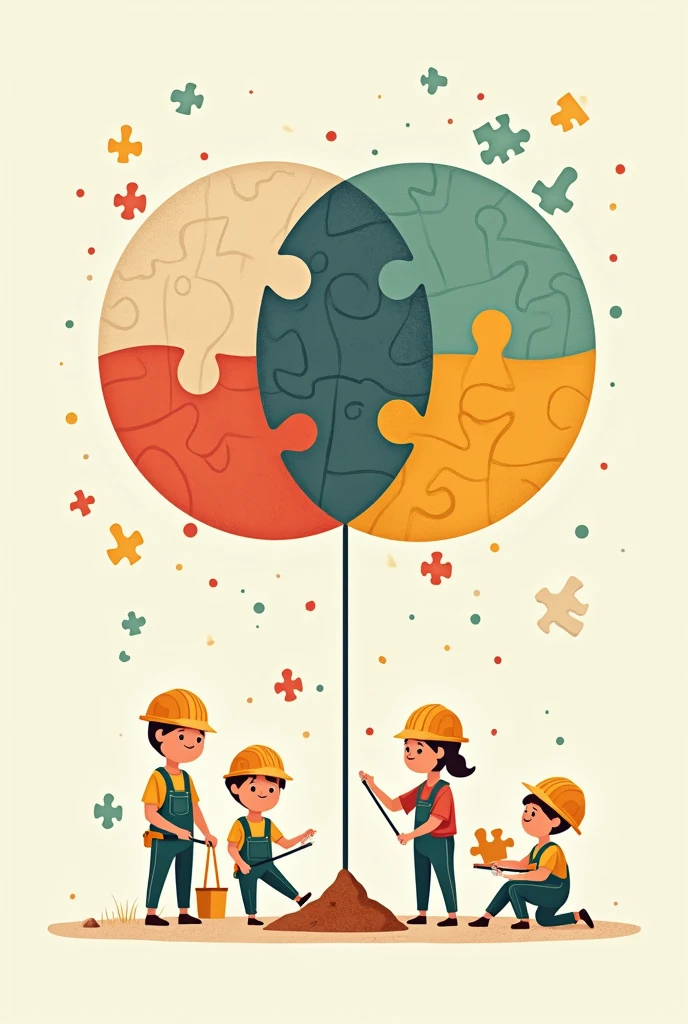make creative a venn diagram. the design is puzzle but only the "similarities" have a complete puzzle. put little guys at the bottom, make them look like they are working on it