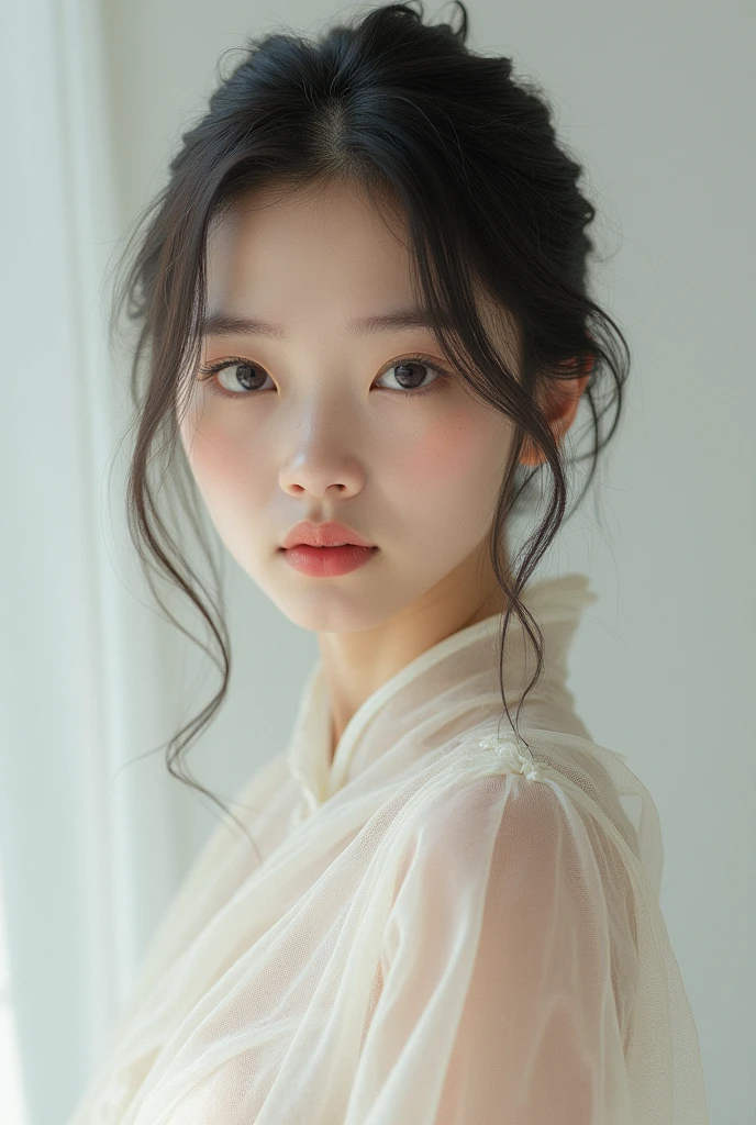 Baby face, see-through ao dai, blunt hair