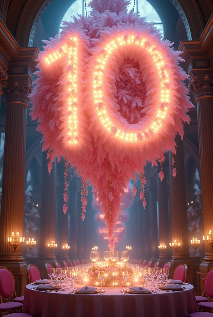A tremendous god々Shi Big beautiful chandelier The number 10 covered in pink feathers (((((((Central 10)))))) ((((((((Number 10)))))))) Celebration Time The flow of time lives with music in memories Soft Light A solitary dinner party at the Palace of Versailles Hall of Mirrors The magic of the full moon shining in the dark night The other dimension is pink (((((((No people in sight))))))