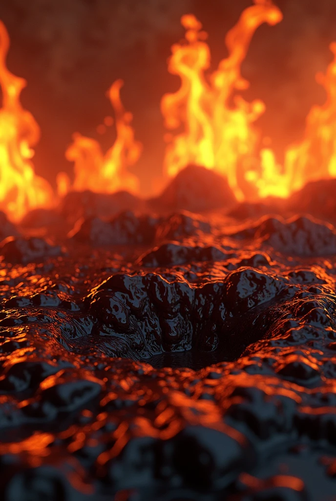A powerful and disturbing image of thick, dark liquid, symbolizing the pus and blood mentioned, with a background of flames to represent its origin.