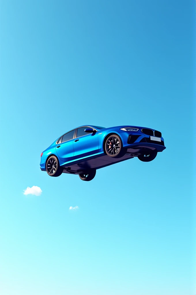 Blue car ia fly in sky