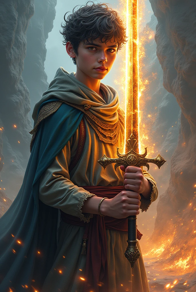 A teenage boy with power of both god and devil with a sword