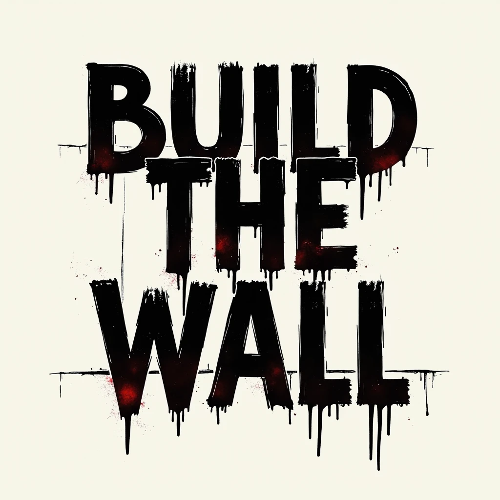 t-shirt design, the words "build the wall" with the last letter struck out and painted over with a Z