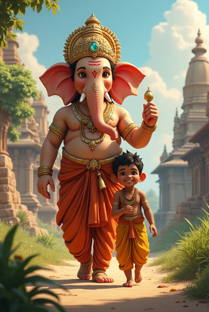 PRATIK named boy is walking with lord ganesha