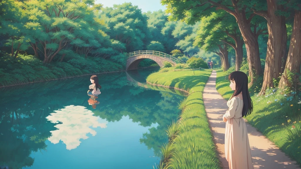 Ghibli style anime woman、nature、Ghibli-style illustrations、Early Afternoon