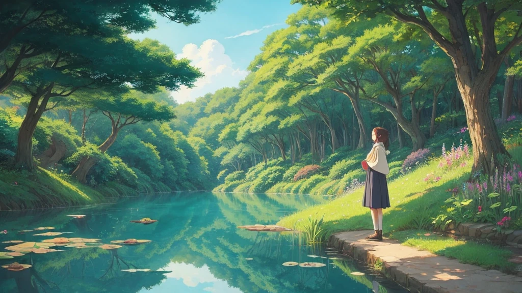 Ghibli style anime woman、nature、Ghibli-style illustrations、Early Afternoon