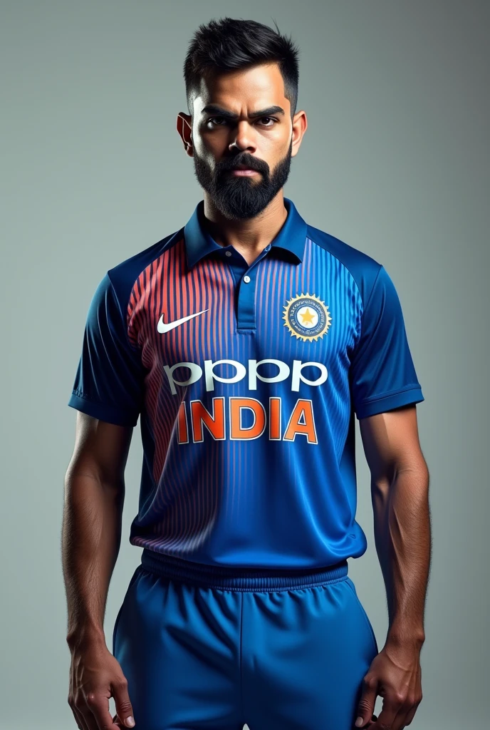 (photorealism:1.2), Virat Kohli, sigma man, Indian jersey,