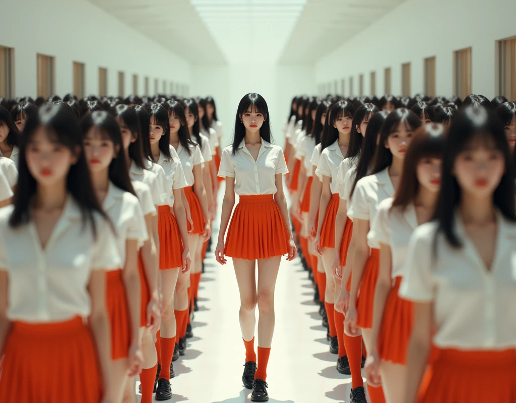 (((((Japanese Clone-girls=Myself))))), (((Super Best masterpiece Clone-girls Raw Photography Art))), (((16K, Highest quality, Ultra-high resolution, RAW Photos))), (((It's so unrealistic., With unparalleled depiction, With an unfathomable sight, An unprecedented and shocking worldview, Clone-girls: In a world of mass reproduction, Ultra-realistic))), (((Japanese Girls, Sasaki Nozomi, 26yo, Small face, Thick black hair, Medium to long hair, Dark Eyes, Mature face, Cute Smile, Smiling face, A gentle gaze, (((Very happy laughter)))))), (((Very beautiful detailed girls, Accurate body structure, Accurate body movements, Very detailed body, (((Super big breasts, Large bulge of ample breasts)))))), (((White short-sleeved shirt, I can see the cleavage, Emphasise the fullness of your breasts, Orange pleated mini skirt, Red color socks, Black leather shoes))), ((((((((Very detailed, Myself cloning, Depiction of splitting oneself, 1Myself girl→1,000,000,000,000,000,000,000,000,000,000Myself cloning girls)))))))), (((((((Myself clone-girlsから, Myself keeps multiplying, (Very detailed and intricate, To the exact, Flawless, (((In the same female body,With the same face, With the same hairstyle, In the same clothes, At the same height, 同じSuper big breastsである))), In a detailed depiction), 1,000,000,000,000,000,000,000,000,000,000 people))))))), (((((Myself girls only))))), (((((1,000,000,000,000,000,000,000,000,000,000Myself girls))))), (((((Very detailed depiction, Multiple or more Myselves, Physical contact, Pleasant conversation, Holding hands, Hug, walk, Turn around, Shift your gaze))))), (((Very detailed, Extremely crowded, Body-to-body contact with no gaps))), (Bright and soft light), (((((Clear and accurate perspective depiction, super wide view, Ultra-wide field of view, Focus on the average value of the image))))), A crowd of Myself filling up the horizon, Everyone is sexy!!!!, I want to touch each other, I want to have sex with everyone, I want to put my boobs together, Everyone is me, so it's okay to touch them, Sex with a group of people!!!!!