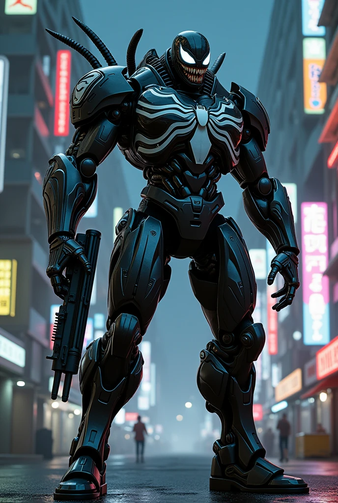 A big giga muscular men cyborg with scars on all body, red eyes, very white skins, scars everywhere, grab a car in histoire hand, a neon luminated and colored city scenery.