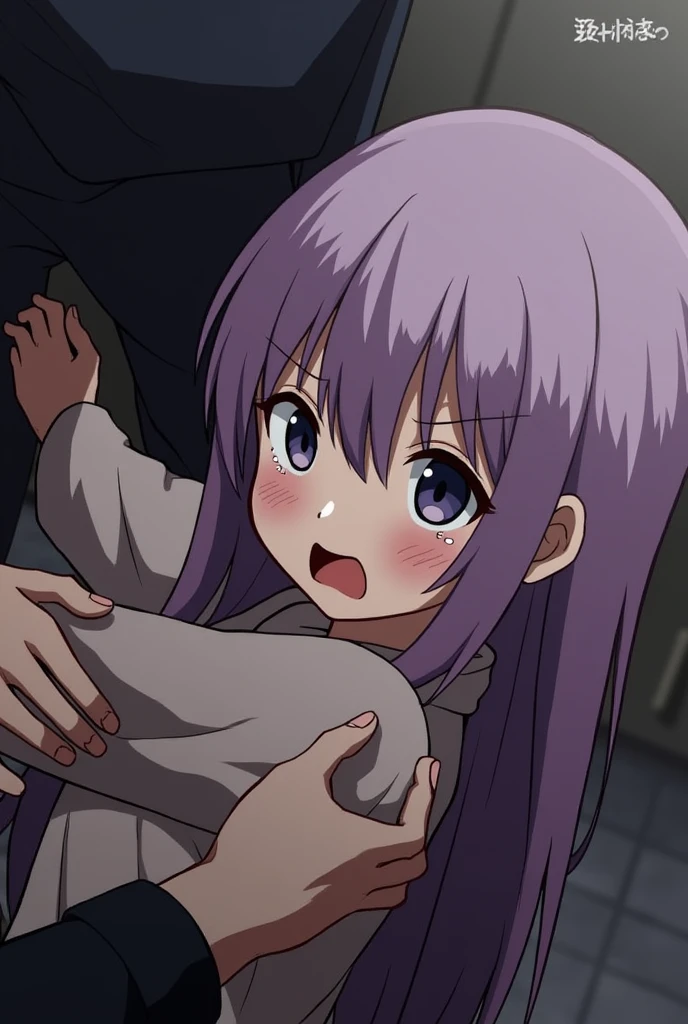 Demon Slayer&#39;s Shinobu Kochou is being held down by a man and forced to tickle her armpits. She looks like she&#39;s half crying.