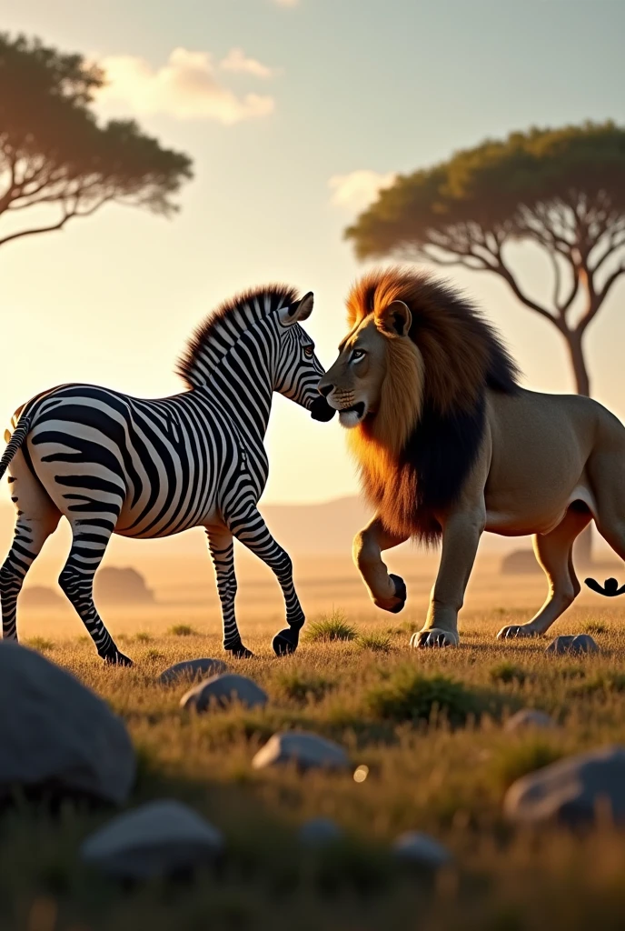 Zebra and lion