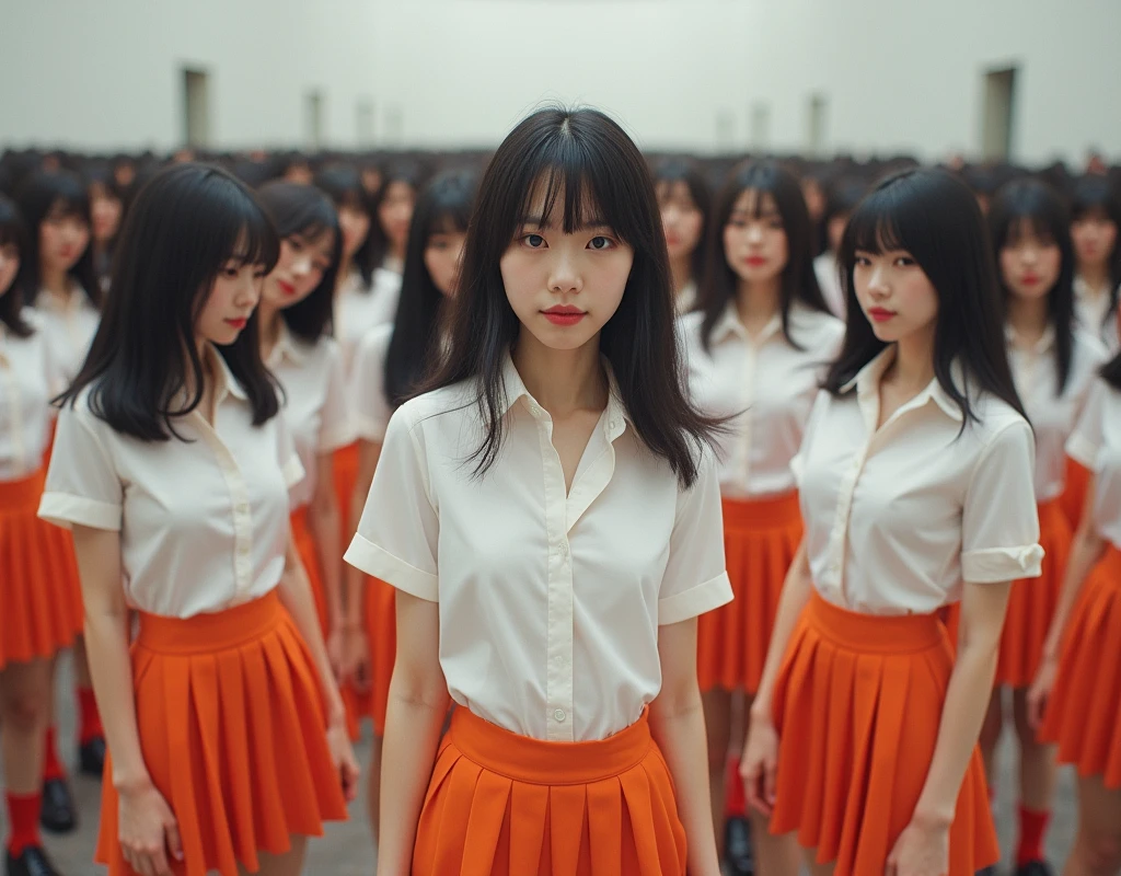 (((((Japanese Clone-girls=Myself))))), (((Super Best masterpiece Clone-girls Raw Photography Art))), (((16K, Highest quality, Ultra-high resolution, RAW Photos))), (((It's so unrealistic., With unparalleled depiction, With an unfathomable sight, An unprecedented and shocking worldview, Clone-girls: In a world of mass reproduction, Ultra-realistic))), (((Japanese Girls, Sasaki Nozomi, 26yo, Small face, Thick black hair, Medium to long hair, Dark Eyes, Mature face, Cute Smile, Smiling face, A gentle gaze, (((Very happy laughter)))))), (((Very beautiful detailed girls, Accurate body structure, Accurate body movements, Very detailed body, (((Super big breasts, Large bulge of ample breasts)))))), (((White short-sleeved shirt, I can see the cleavage, Emphasise the fullness of your breasts, Orange pleated mini skirt, Red color socks, Black leather shoes))), ((((((((Very detailed, Myself cloning, Depiction of splitting oneself, 1Myself girl→1,000,000,000,000,000,000,000,000,000,000Myself cloning girls)))))))), (((((((Myself clone-girlsから, Myself keeps multiplying, (Very detailed and intricate, To the exact, Flawless, (((In the same female body,With the same face, With the same hairstyle, In the same clothes, At the same height, 同じSuper big breastsである))), In a detailed depiction), 1,000,000,000,000,000,000,000,000,000,000 people))))))), (((((Myself girls only))))), (((((1,000,000,000,000,000,000,000,000,000,000Myself girls))))), (((((Very detailed depiction, Multiple or more Myselves, Physical contact, Pleasant conversation, Holding hands, Hug, walk, Turn around, Shift your gaze))))), (((Very detailed, Extremely crowded, Body-to-body contact with no gaps))), (Bright and soft light), (((((Clear and accurate perspective depiction, super wide view, Ultra-wide field of view, Focus on the average value of the image))))), A crowd of Myself filling up the horizon, Everyone is sexy!!!!, I want to touch each other, I want to have sex with everyone, I want to put my boobs together, Everyone is me, so it's okay to touch them, Sex with a group of people!!!!!