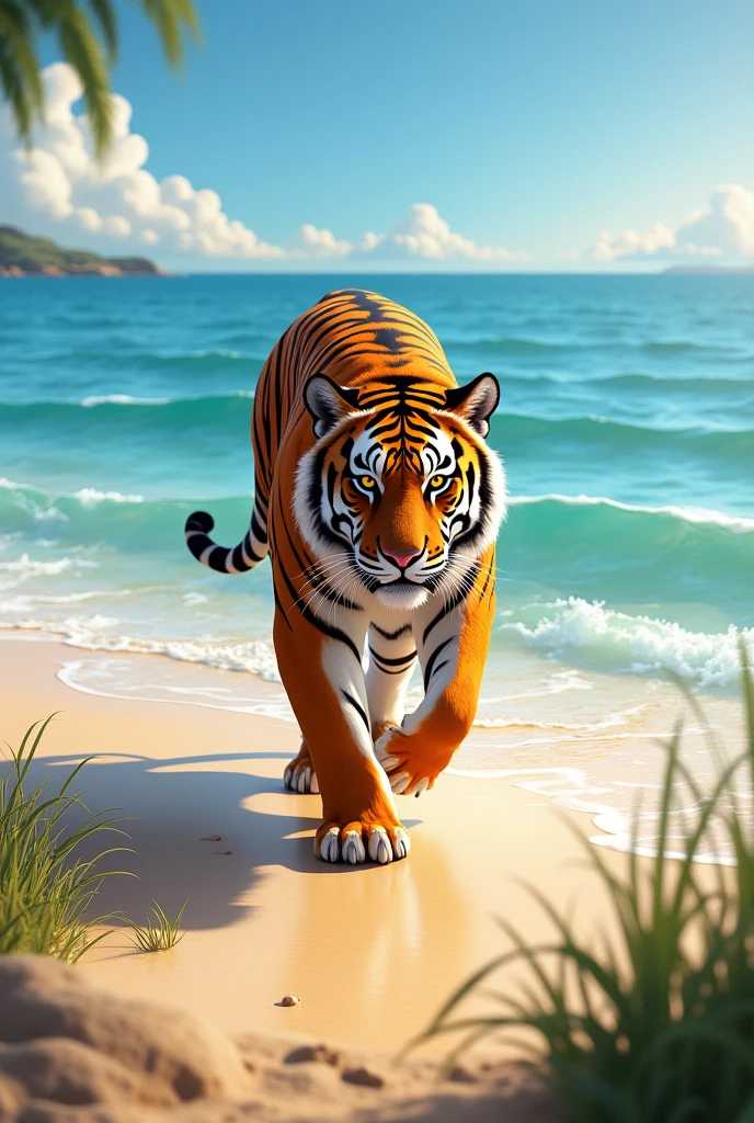 A tiger in sea beach