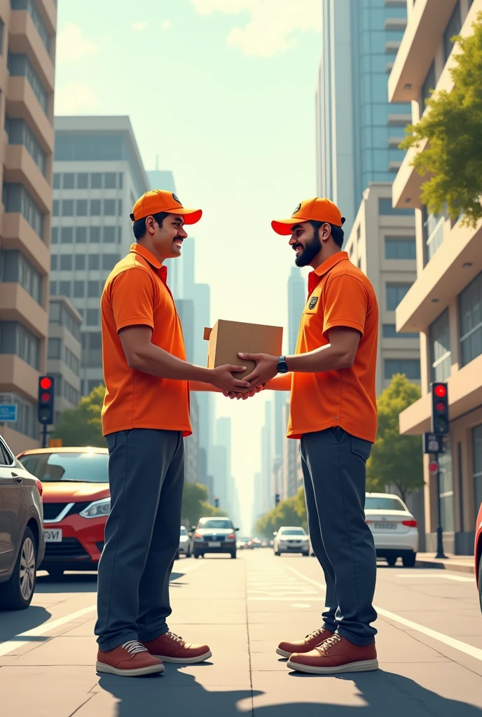 Deepinder goyal ( a delivery guy )passing food to deepinder goyal