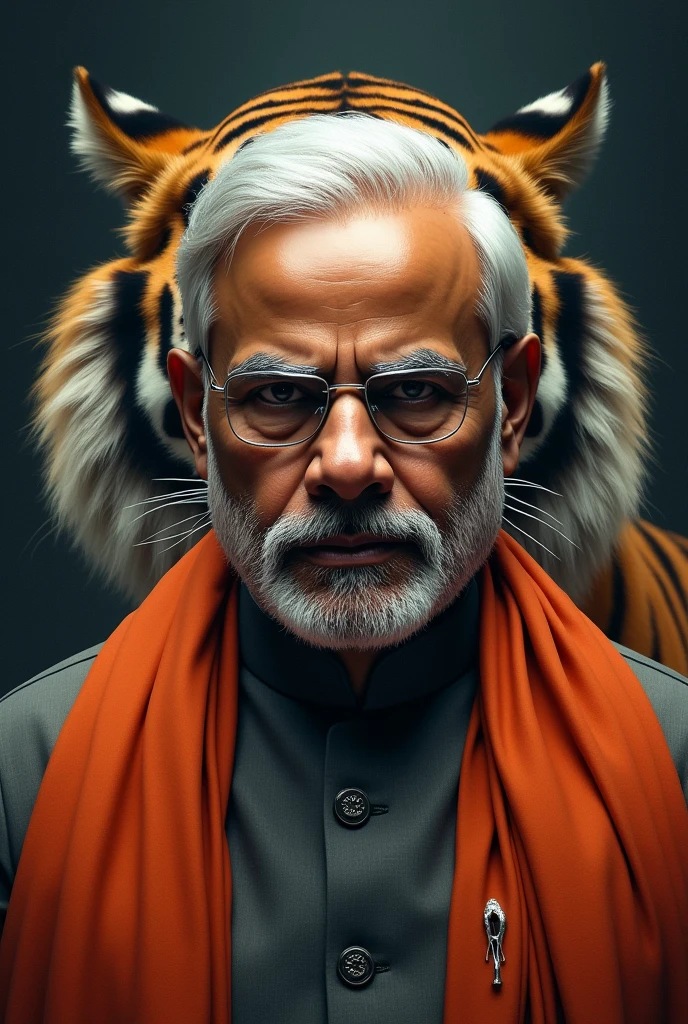 Modi with tiger behind him angry mode