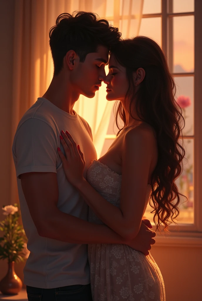 A boy  with her sexy gf and doing some romantic 