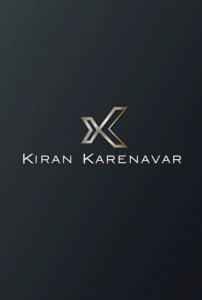 Create a sleek, modern logo for the name "KIRAN KARENAVAR." The logo should emphasize the initials "K K" with an elegant, minimalist design. The text "KIRAN KARENAVAR" should be in a clean, bold font, with the initials "K K" stylized to stand out. Incorporate a futuristic aesthetic, possibly with geometric elements or subtle lines that suggest forward motion or progress. The logo should be versatile for use on digital platforms and merchandise.