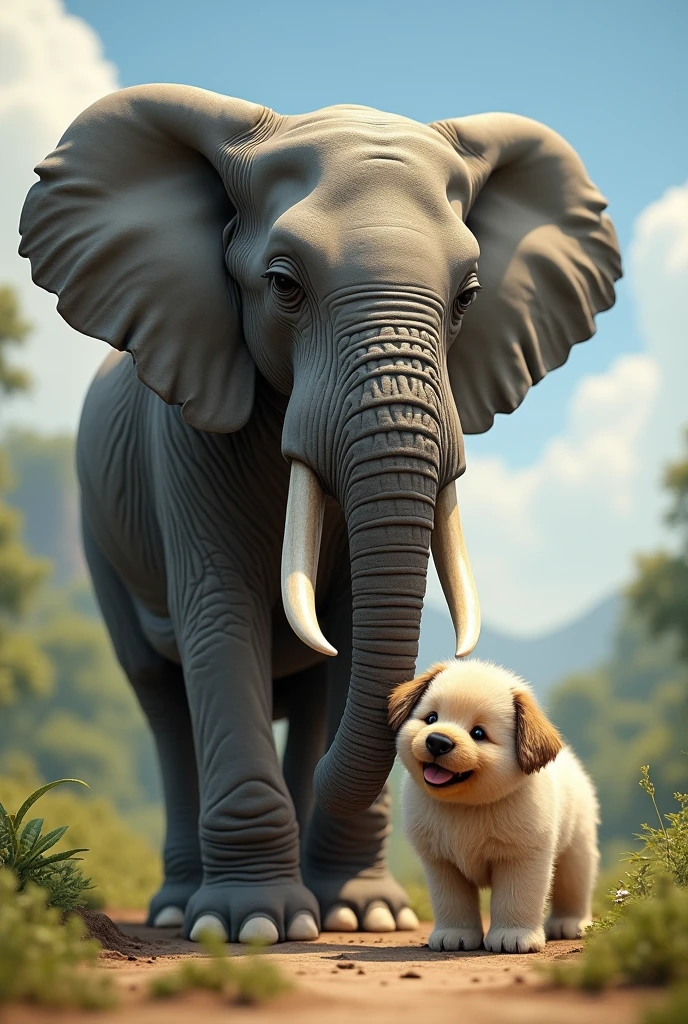 Big Elephant and big puppy
