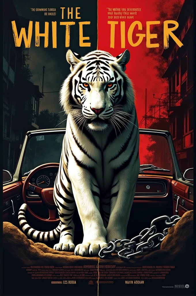 Poster Concept for “The White Tiger”
1. Title:
• “The White Tiger” at the top in bold, stylized font with a hint of the gritty tone of the book.
2. Background:
• A divided background with one half showing the vibrant yet chaotic streets of India (symbolizing the darkness and corruption), and the other half depicting the interior of a luxurious car (representing ambition and escape).
3. Central Image:
• A stylized white tiger in the center, fierce and majestic, symbolizing the protagonist’s struggle for freedom and identity.
4. Key Quotes:
• Include a powerful quote from the book, such as:
• “The moment you recognize what is beautiful in this world, you stop being a slave.”
5. Author’s Name:
• At the bottom or near the title, “By Aravind Adiga” in a smaller, elegant font.
6. Visuals:
• Consider adding elements like a broken cage or chains near the white tiger to signify the theme of breaking free from oppression.
• You could also depict the contrasting images of darkness (representing Balram’s life in the village) and light (his aspirations and ultimate rise).
7. Color Scheme:
• Use dark colors like black and deep red for the background to represent the harsh realities of the protagonist’s life, contrasted with bright white or gold for the tiger and title to symbolize hope and ambition.