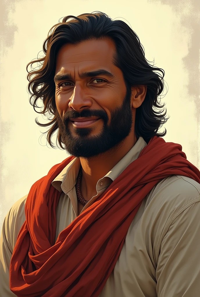 Indian man's avatar could be a strong, yet gentle, illustration of a man with a subtle smile and piercing eyes, representing his bold and compassionate nature