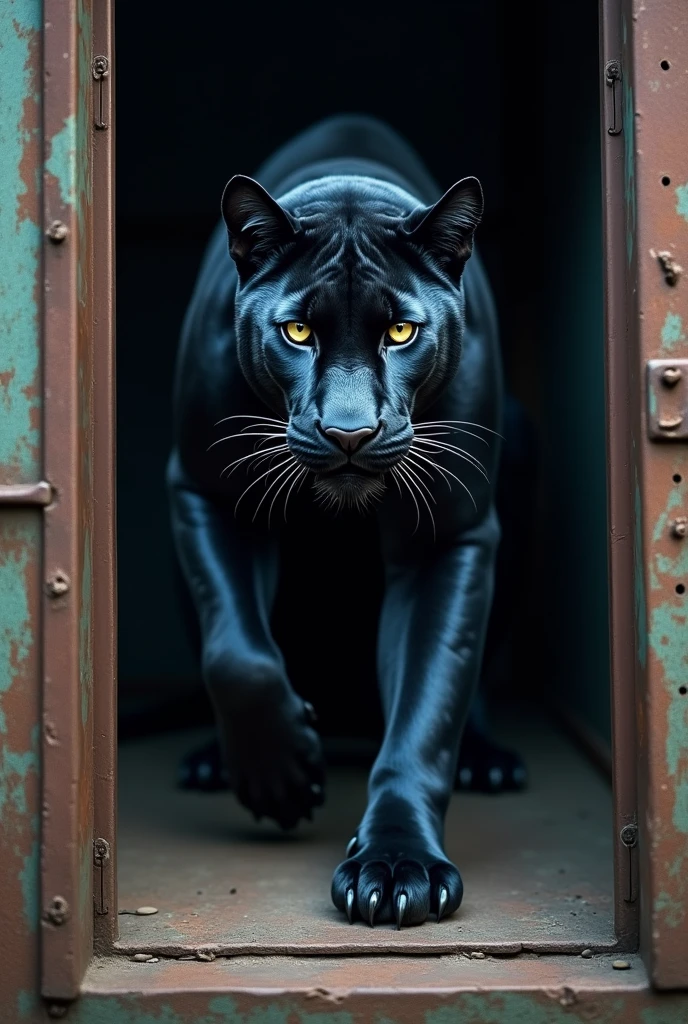 Black panther with blue spot in the truck
