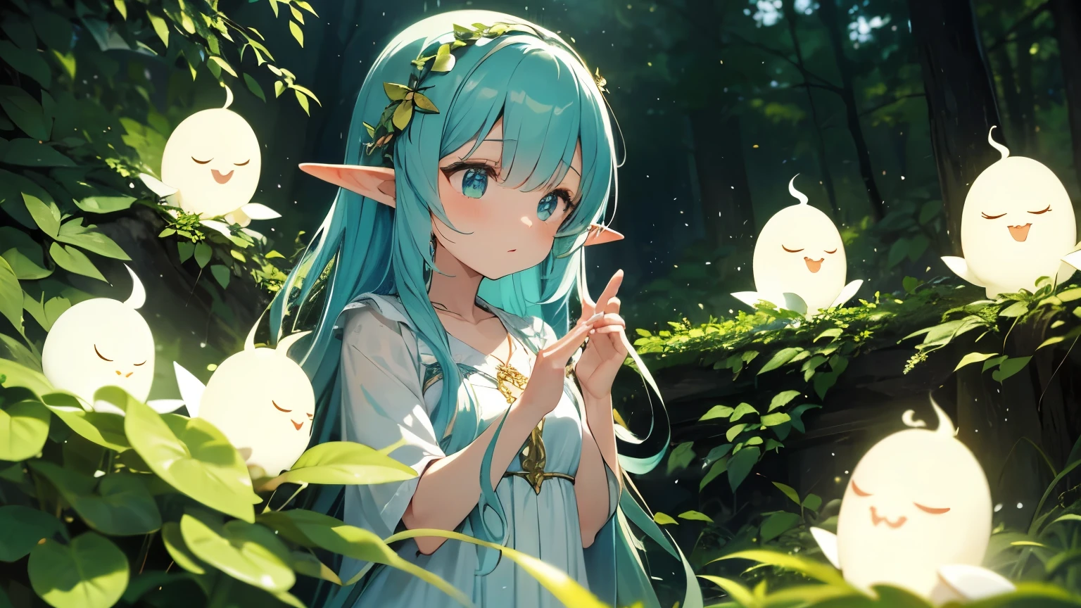In the quiet forest、The elf girl Lilith was singing gracefully。In response to her singing voice、The little spirits appear、They danced and flew around it.。The spirits twinkle like stars、To her melody々Shining with vibrant colors。The moment we make music together、The forest was filled with the harmony of life.。