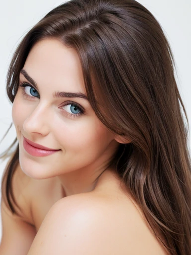 1 woman, (realist:1), Perfect eyes, Brown hair, by the wide, black eyes, happy, sexy pose, Whole body, model, Topless