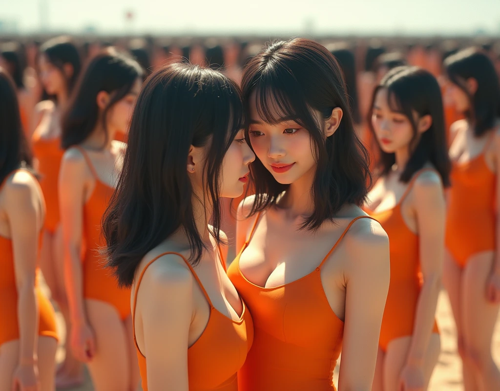 (((((Japanese Clone-girls=Myself))))), (((Super Best masterpiece Clone-girls Raw Photography Art))), (((16K, Highest quality, Ultra-high resolution, RAW Photos))), (((It's so unrealistic., With unparalleled depiction, With an unfathomable sight, An unprecedented and shocking worldview, Clone-girls: In a world of mass reproduction, Ultra-realistic))), (((Japanese Girls, Sasaki Nozomi, 28yo, Small face, Thick black hair, Medium to long hair, Dark Eyes, Mature face, Cute Smile, Smiling face, A gentle gaze, (((Very happy laughter)))))), (((Very beautiful detailed girls, Accurate body structure, Accurate body movements, Very detailed body, (((Super big breasts, Large bulge of ample breasts)))))), (((Orange swimsuit, Cleavage Emphasis, Emphasise the fullness of your breasts))), ((((((((Very detailed, Myself cloning, Depiction of splitting oneself, 1Myself girl→1,000,000,000,000,000,000,000,000,000,000Myself cloning girls)))))))), (((((((Myself clone-girlsから, Myself keeps multiplying, (Very detailed and intricate, To the exact, Flawless, (((In the same female body,With the same face, With the same hairstyle, In the same clothes, At the same height, 同じSuper big breastsである))), In a detailed depiction), 1,000,000,000,000,000,000,000,000,000,000 people))))))), (((((Myself girls only))))), (((((1,000,000,000,000,000,000,000,000,000,000Myself girls))))), (((((Very detailed depiction, Multiple or more Myselves, Physical contact, Pleasant conversation, Holding hands, Hug, walk, Turn around, Shift your gaze))))), (((Very detailed, Extremely crowded, Body-to-body contact with no gaps))), (Bright and soft light), (((((Clear and accurate perspective depiction, super wide view, Ultra-wide field of view, Focus on the average value of the image))))), A crowd of Myself filling up the horizon, Everyone is sexy!!!!, I want to touch each other, I want to have sex with everyone, I want to put my boobs together, Everyone is me, so it's okay to touch them, Sex with a group of people!!!!!, Touch your body a lot, Licking each other, Multi-person hug