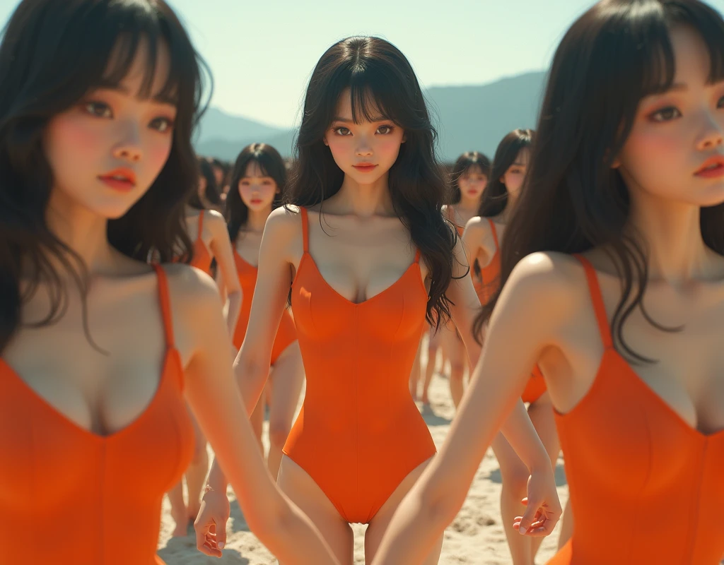 (((((Japanese Clone-girls=Myself))))), (((Super Best masterpiece Clone-girls Raw Photography Art))), (((16K, Highest quality, Ultra-high resolution, RAW Photos))), (((It's so unrealistic., With unparalleled depiction, With an unfathomable sight, An unprecedented and shocking worldview, Clone-girls: In a world of mass reproduction, Ultra-realistic))), (((Japanese Girls, Sasaki Nozomi, 28yo, Small face, Thick black hair, Medium to long hair, Dark Eyes, Mature face, Cute Smile, Smiling face, A gentle gaze, (((Very happy laughter)))))), (((Very beautiful detailed girls, Accurate body structure, Accurate body movements, Very detailed body, (((Super big breasts, Large bulge of ample breasts)))))), (((Orange swimsuit, Cleavage Emphasis, Emphasise the fullness of your breasts))), ((((((((Very detailed, Myself cloning, Depiction of splitting oneself, 1Myself girl→1,000,000,000,000,000,000,000,000,000,000Myself cloning girls)))))))), (((((((Myself clone-girlsから, Myself keeps multiplying, (Very detailed and intricate, To the exact, Flawless, (((In the same female body,With the same face, With the same hairstyle, In the same clothes, At the same height, 同じSuper big breastsである))), In a detailed depiction), 1,000,000,000,000,000,000,000,000,000,000 people))))))), (((((Myself girls only))))), (((((1,000,000,000,000,000,000,000,000,000,000Myself girls))))), (((((Very detailed depiction, Multiple or more Myselves, Physical contact, Pleasant conversation, Holding hands, Hug, walk, Turn around, Shift your gaze))))), (((Very detailed, Extremely crowded, Body-to-body contact with no gaps))), (Bright and soft light), (((((Clear and accurate perspective depiction, super wide view, Ultra-wide field of view, Focus on the average value of the image))))), A crowd of Myself filling up the horizon, Everyone is sexy!!!!, I want to touch each other, I want to have sex with everyone, I want to put my boobs together, Everyone is me, so it's okay to touch them, Sex with a group of people!!!!!