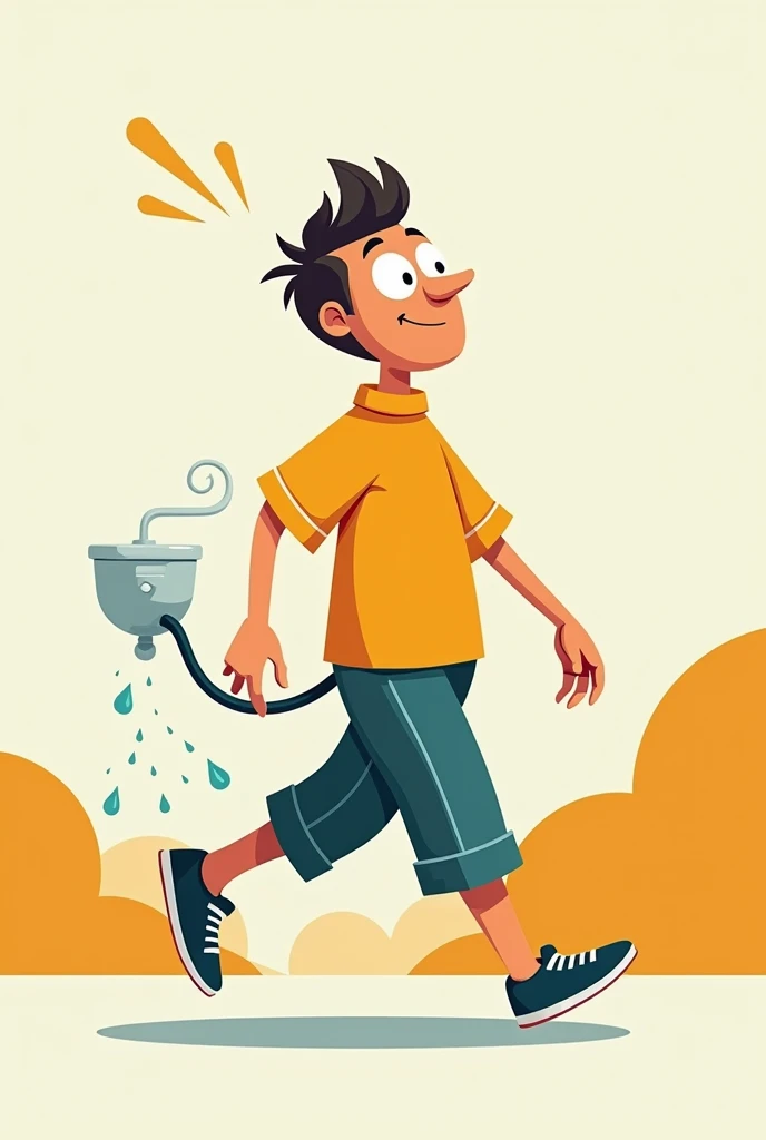 A cartoon male urinating while walking 