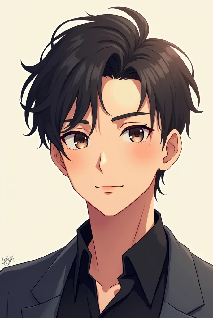 Charming anime man's avatar could be a strong, yet gentle, illustration of a man with a subtle smile and piercing eyes, representing his bold and compassionate nature